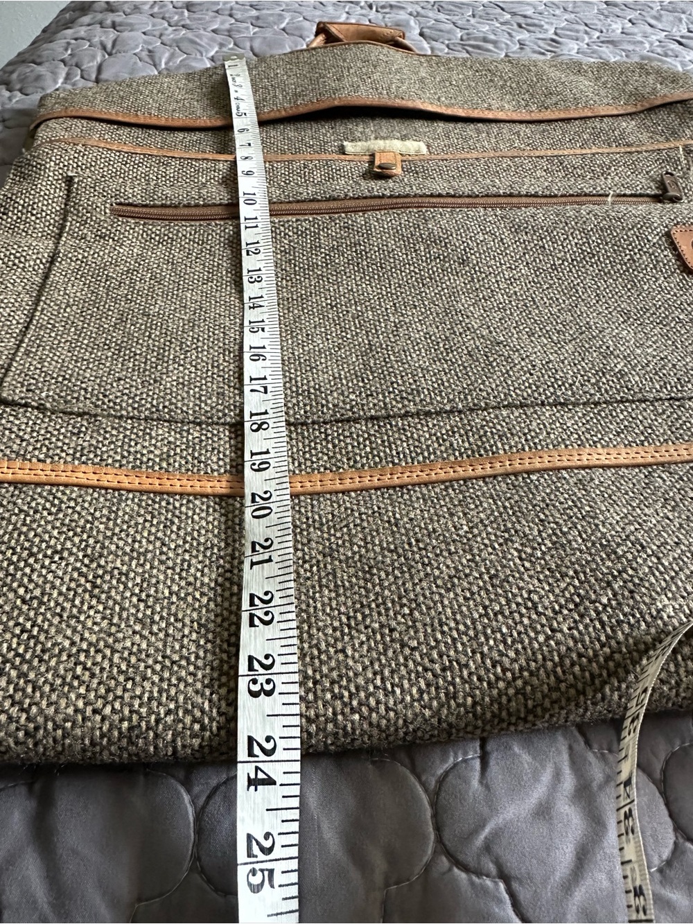Vintage Travel Set Garment Bag & Carry Case in Brown Tweed with Leather Trim EUC - Picture 4 of 14